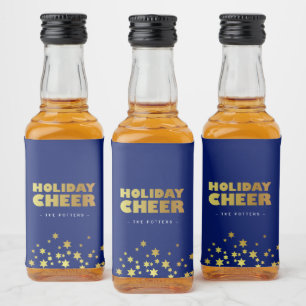 Holiday Cheer   Fun Christmas Blue & Gold Likeurfles Etiket