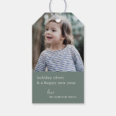 Holiday Cheer | Grayish Green kerstfoto Cadeaulabel (Voorkant)