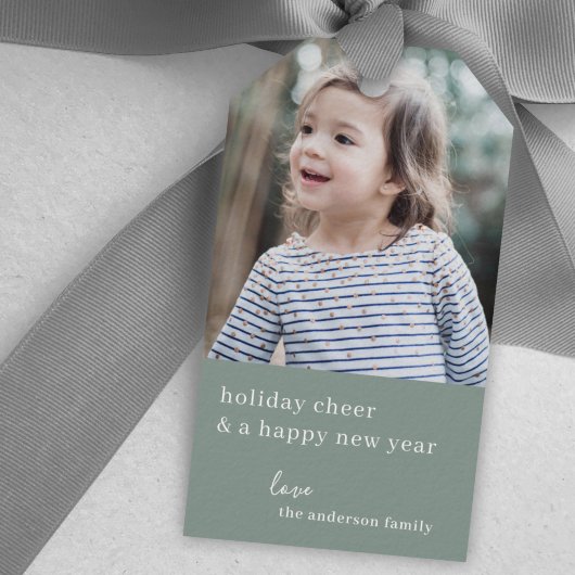 Holiday Cheer | Grayish Green kerstfoto Cadeaulabel
