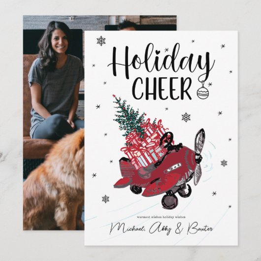 HOLIDAY CHEER | Kute Little Red Airplane Feestdagenkaart (Voorkant / Achterkant)