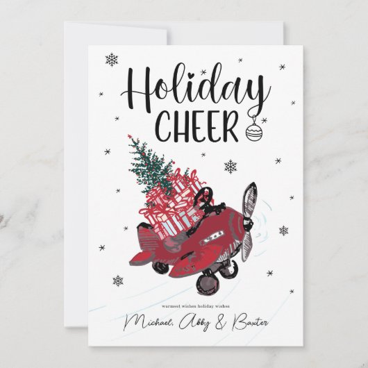 HOLIDAY CHEER | Kute Little Red Airplane Feestdagenkaart (Voorkant)