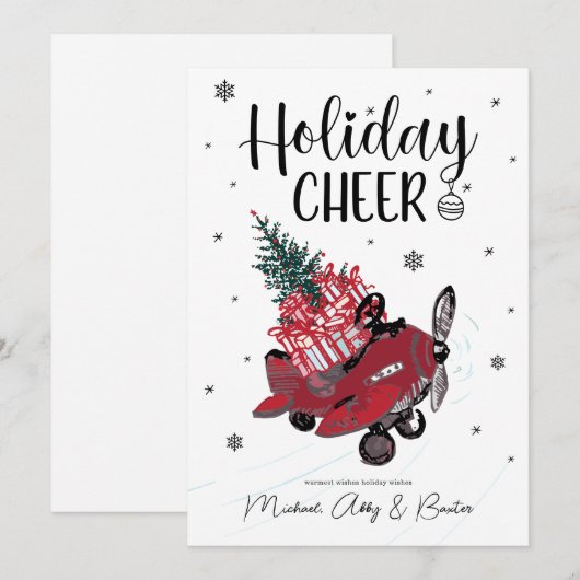 HOLIDAY CHEER | Kute Little Red Airplane Feestdagenkaart (Voorkant / Achterkant)
