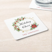 Holiday Cheer Poinsettia Wreath Gold Personalized Kartonnen Onderzetters (Schuin)
