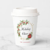 Holiday Cheer Poinsettia Wreath Gold Personalized Papieren Bekers (Achterkant)