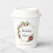 Holiday Cheer Poinsettia Wreath Gold Personalized Papieren Bekers (Voorkant)