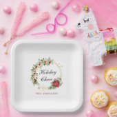 Holiday Cheer Poinsettia Wreath Gold Personalized Papieren Bordje (Feest)