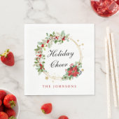 Holiday Cheer Poinsettia Wreath Gold Personalized Servet (Insitu)