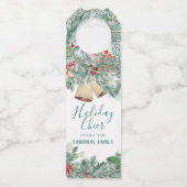 Holiday Cheer Red Holly & Rustic Bells Flessenhanger (Voorkant)