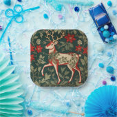 Holiday Cheer Reindeer William Morris Inspired Papieren Bordje (Feest)