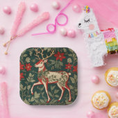 Holiday Cheer Reindeer William Morris Inspired Papieren Bordje (Feest)