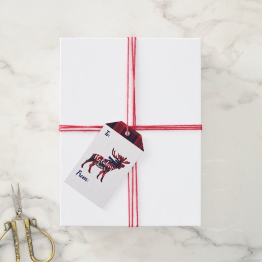 Holiday Cheer | Rode Buffalo met kerstmis Cadeaulabel (Met Touw)
