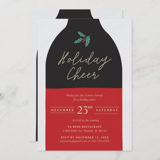 Holiday Cheer Wine Bottle Party Kaart (Voorkant / Achterkant)
