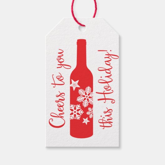 Holiday Cheer Wine Gift Red en White Cadeaulabel (Voorkant)