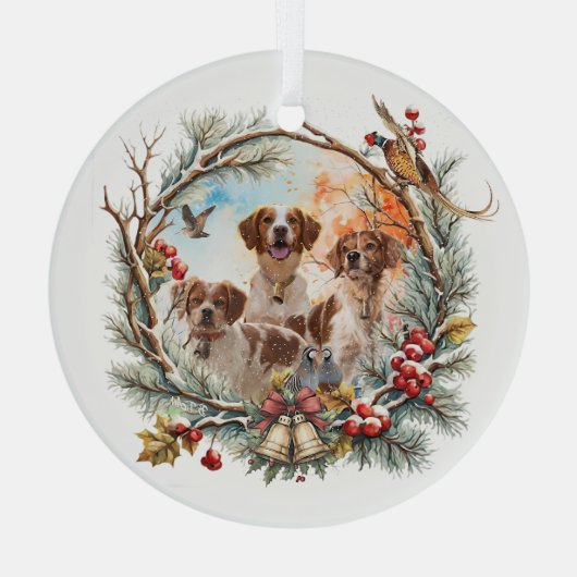 Holiday Cheer With a Brittany Spaniel Glas Ornament (Achterkant)