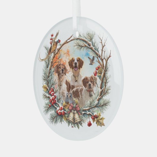  Holiday Cheer With a Brittany Spaniel Glas Ornament (Voorkant links)