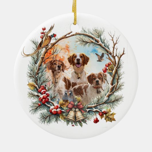  Holiday Cheer With a Brittany Spaniel Keramisch Ornament (Achterkant)