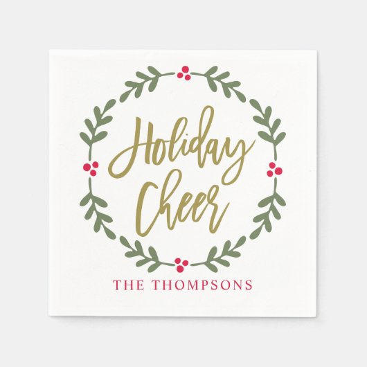 Holiday Cheer Wreated Gold Script Servet (Voorkant)
