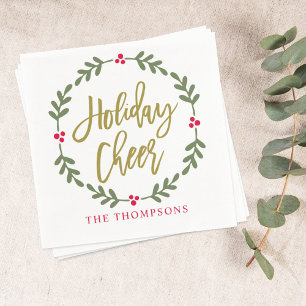 Holiday Cheer Wreated Gold Script Servet