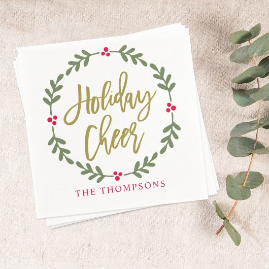 Holiday Cheer Wreated Gold Script Servet