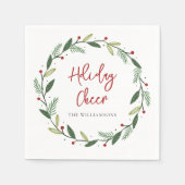 Holiday Cheer Wreath Handwritten Script Paper Servet (Voorkant)