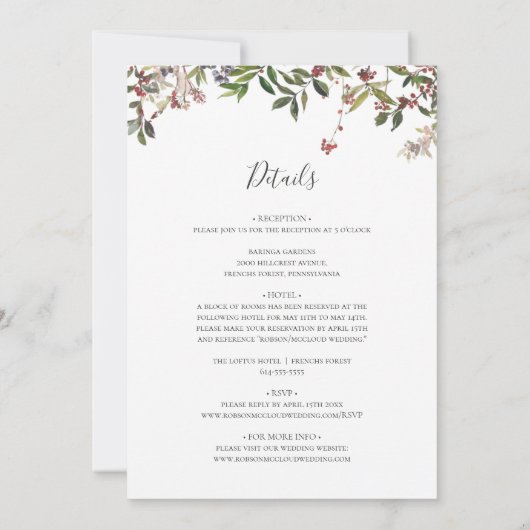 Holiday Chic Botanical | Alles-in-één-bruiloft wit Kaart (Achterkant)