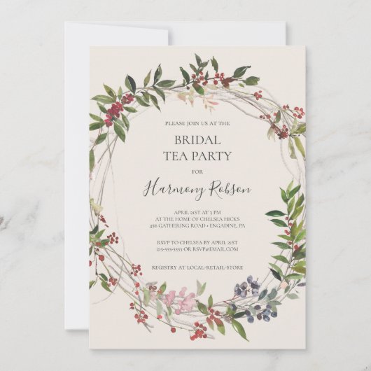 Holiday Chic Botanical Champagne Bridal Tea Kaart (Voorkant)