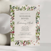 Holiday Chic Botanical Champagne Rehearsal Dinner Kaart