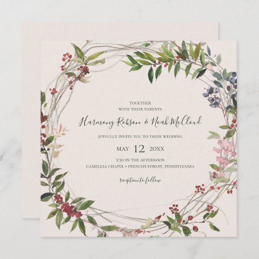 Holiday Chic Botanical | Champagne Square Weddensc Kaart (Voorkant / Achterkant)