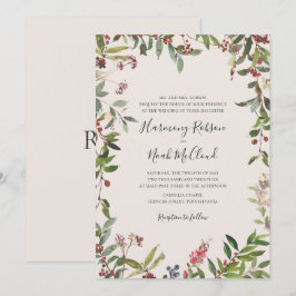 Holiday Chic Botanical | Champagne Wedding Invitat Kaart
