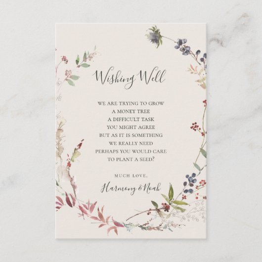 Holiday Chic Botanical Champagne Wishing Well Card Informatiekaartje (Voorkant)