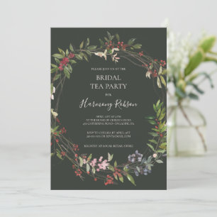 Holiday Chic Botanical Dark Green Bridal Tea Kaart