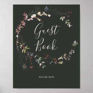 Holiday Chic Botanical Dark Green Guest Book Sign Poster