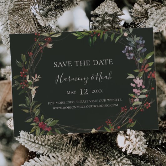 Holiday Chic Botanical | Donkergroen horizontaal Save The Date