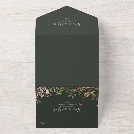 Holiday Chic Botanical | Donkergroen zegel en verz All In One Uitnodiging (Buitenkant)