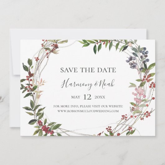 Holiday Chic Botanical | Horizontaal wit Save The Date (Voorkant)