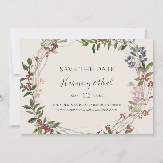 Holiday Chic Botanical | Horizontale champagne Save The Date (Voorkant)
