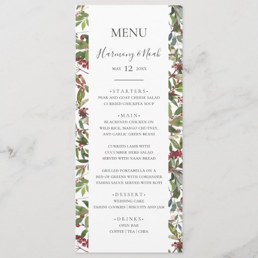 Holiday Chic Botanical | Menu Wit-weddenschap (Voorkant)