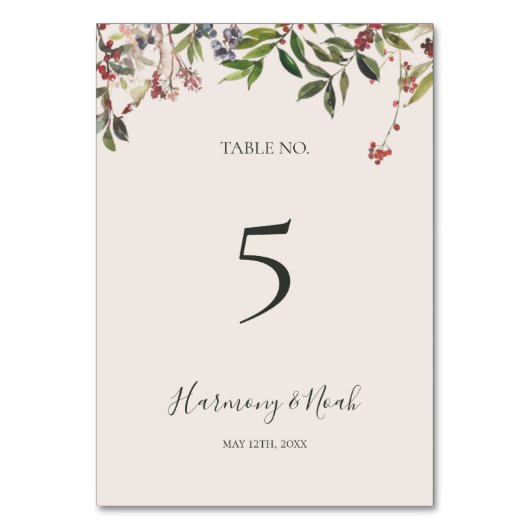 Holiday Chic Botanical | Nummer Champagne-tabel Kaart (Voorkant)