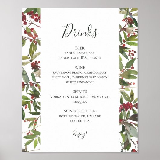 Holiday Chic Botanical | Poster Menu White Drinken (Voorkant)