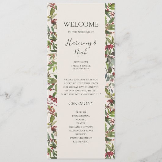 Holiday Chic Botanical | Programma Champagne Weddi Programmakaart (Voorkant)