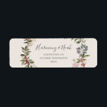 Holiday Chic Botanical | Terugkeeradres Champagne Etiket<br><div class="desc">Deze vakantie is botanisch | champagne return address label is ideaal voor je rustige, witte winterbruiloft. Ontworpen met zwarte kerst-waterverf, met inbegrip van rode holly bessen en eenvoudige groene bladeren. De klassieke bohemische florale van december is een andere ontwerpfunctie die het thema zal voltooien u zoekt. U kunt met uw...</div>