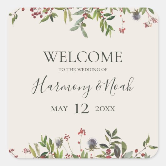 Holiday Chic Botanical | Welkom bij Champagne Wedd Vierkante Sticker (Voorkant)