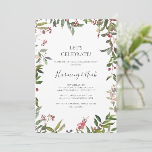 Holiday Chic Botanical | White Let's Celebrate Kaart (Staand voorkant)