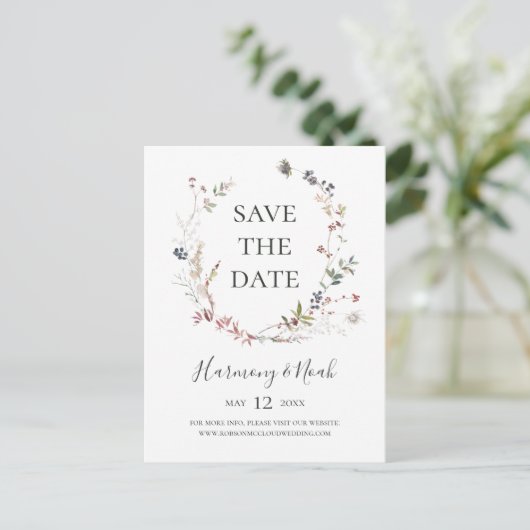 Holiday Chic Botanical | White Save the Date Uitnodiging Briefkaart (Staand voorkant)