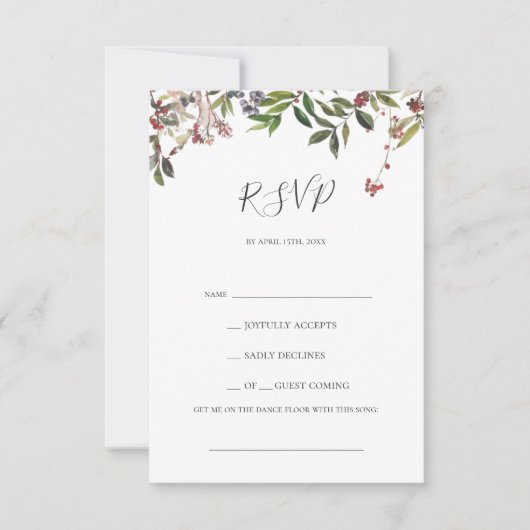 Holiday Chic Botanical | White Song Request RSVP Kaartje (Voorkant)