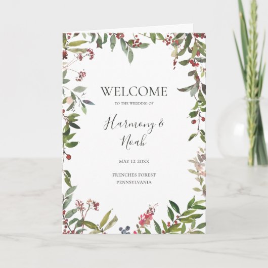 Holiday Chic Botanical | Wit gevouwen bruiloft Programma (Voorkant)