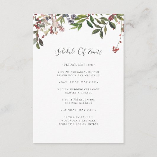 Holiday Chic Botanical | Witte lijst van evenement Informatiekaartje (Voorkant)