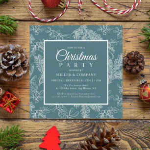 Holiday Chic Teal Floral Corporate Christmas Party Kaart