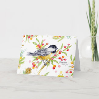Holiday Chickadee Berry Branch Greeting Card Aankondiging