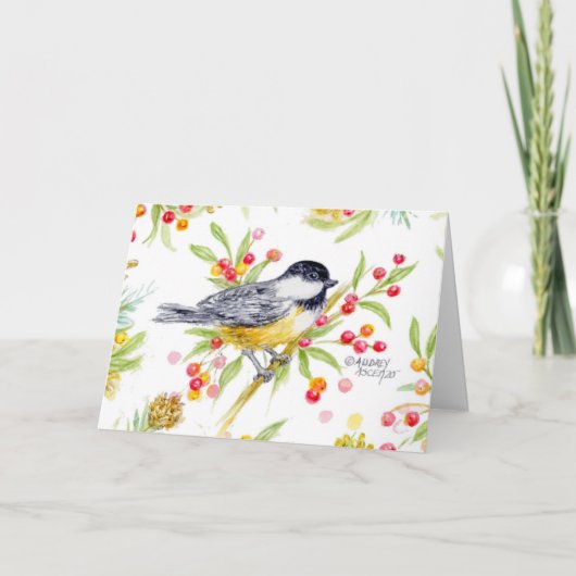 Holiday Chickadee Berry Branch Greeting Card Aankondiging (Voorkant)